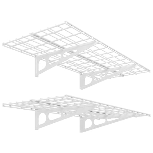 FLEXIMOUNTS 2-Pack 2x4ft 24-inch-by-48-inch Wall Shelf Garage Storage Rack Wall Mounted Floating Shelves, White