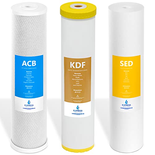 Express Water Whole House Heavy Metal Water Filter Set  3 Stage Water Filtration Replacement Kit  Sediment, Carbon Block, KDF High Capacity Cartridge Filters  5 Micron Water Filter 4.5 x 20 inch