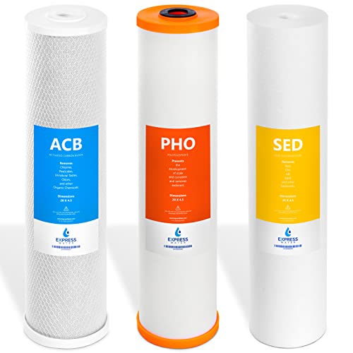 Express Water Whole House Anti Scale Filter Set  3 Stage Filtration Water Conditioner Replacement Kit  Sediment, Carbon Block, Polyphosphate High Capacity Cartridge  5 Micron  4.5 x 20 inch
