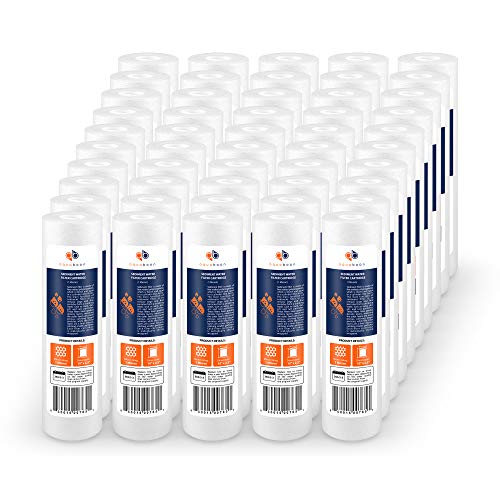 Aquaboon 1 Micron Whole House Sediment Filter 10 x 2.5 for RO & Well Water Filters Replacement Cartridges Compatible with AP110, WHKF-GD05, 50 Pack