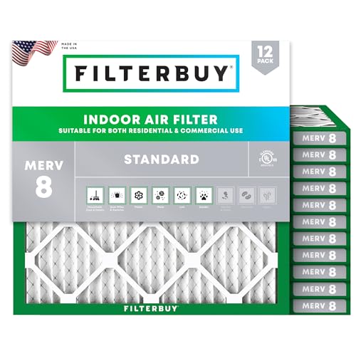 Filterbuy 12x12x1 Air Filter MERV 8 Essential Dust & Allergy Defense (12-Pack), Electrostatic Pleated HVAC AC Furnace Filters Replacement, Made in USA (Actual Size: 11.75 x 11.75 x 0.75)