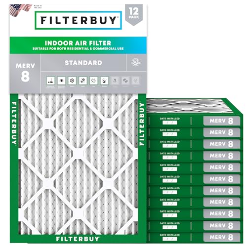 Filterbuy 10x25x1 Air Filter MERV 8 Essential Dust & Allergy Defense (12-Pack), Electrostatic Pleated HVAC AC Furnace Filters Replacement, Made in USA (Actual Size: 9.75 x 24.75 x 0.75)