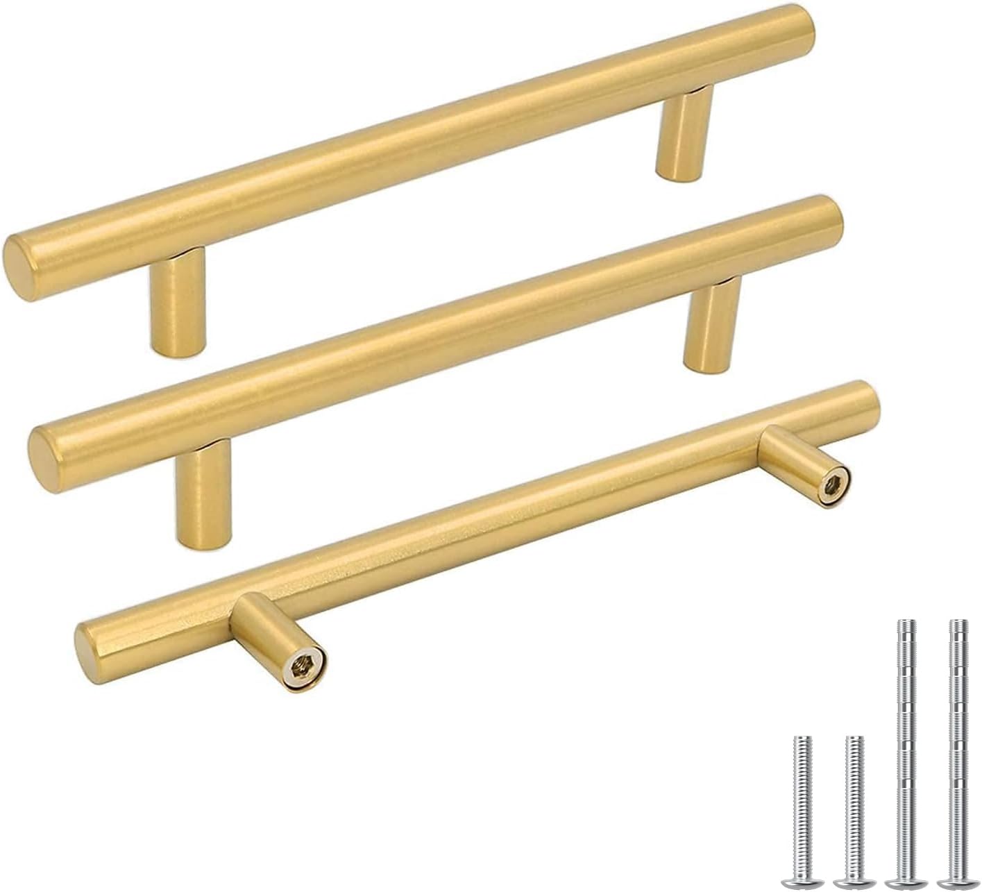goldenwarm 15pcs Brushed Brass Cabinet Cupboard Drawer Door Handle Pull Knob for Furniture Kitchen Hardware 7-1/2in Hole Center 10in Overall Length