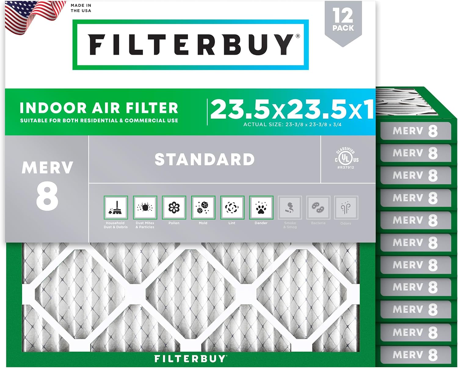 Filterbuy 23.5x23.5x1 MERV 8 (12-Pack)