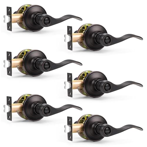 Probrico Wave Style Privacy Door Levers Keyless Handles for Bedroom or Bathroom Oil Rubbed Bronze Leversets Interior Locksets,Left/Right Handed, 6 Pack