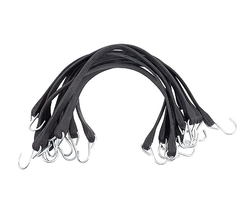 Mytee Products 50 Pack 31" Natural Rubber Tarp Bungee Straps Tie Down Cords, Crimped S Hooks, Heavy Duty, Ideal for Securing Tarps