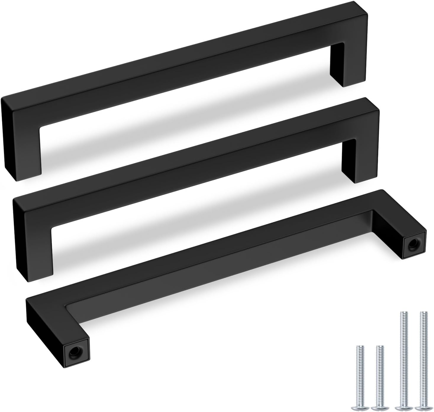 Goldenwarm 50 Pack Black Square Bar Cabinet Pull Drawer Handle Stainless Steel Modern Hardware for Kitchen and Bathroom Cabinets Cupboard, Center to Center 6-1/4in(160mm)