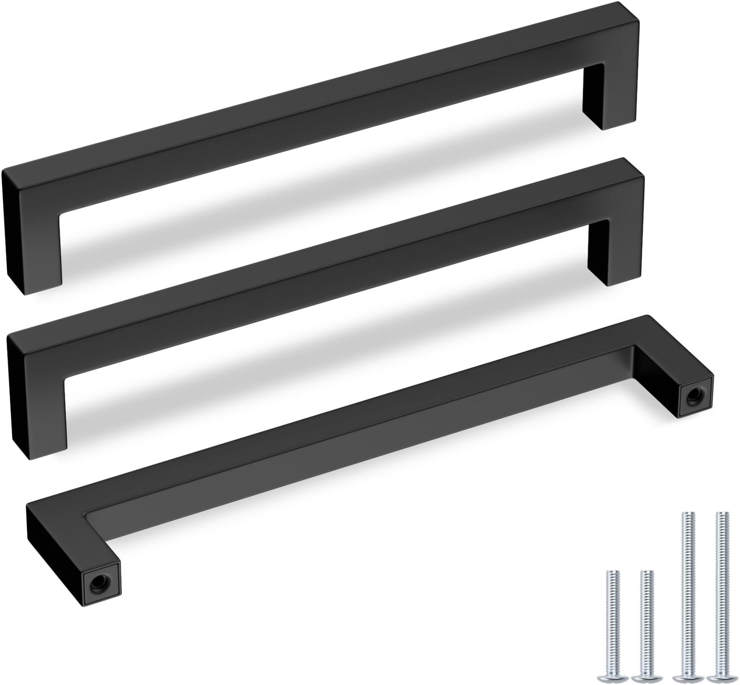 Goldenwarm 50 Pack Black Square Bar Cabinet Pull Drawer Handle Stainless Steel Modern Hardware for Kitchen and Bathroom Cabinets Cupboard, Center to Center 7-1/2in(192mm)