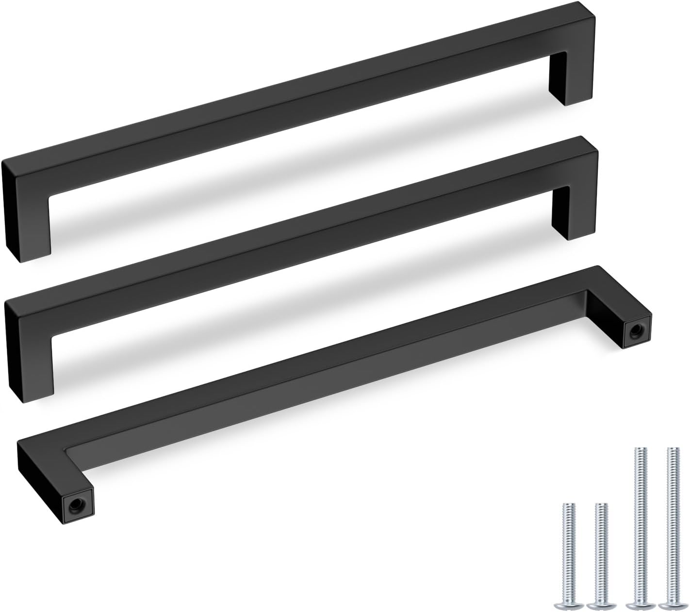 Goldenwarm 50 Pack Black Square Bar Cabinet Pull Drawer Handle Stainless Steel Modern Hardware for Kitchen and Bathroom Cabinets Cupboard, Center to Center 8-4/5in(224mm)