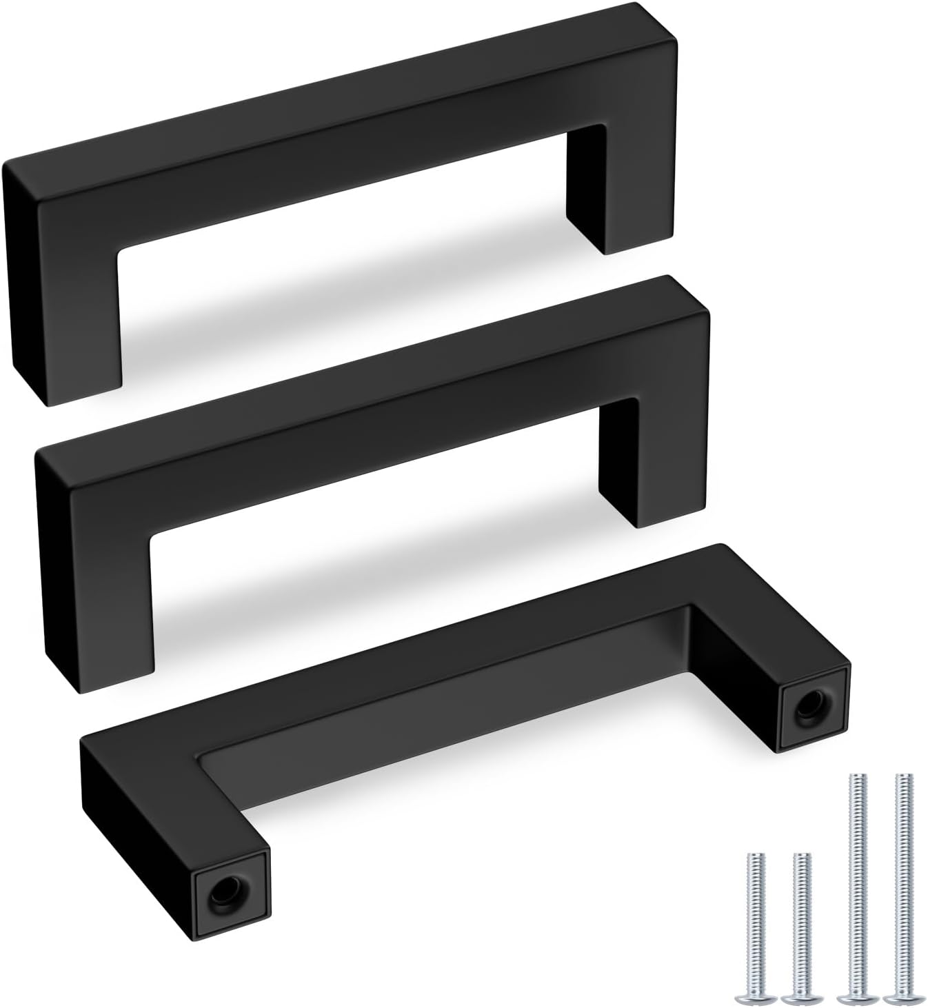Goldenwarm 50 Pack Black Square Bar Cabinet Pull Drawer Handle Stainless Steel Modern Hardware for Kitchen and Bathroom Cabinets Cupboard, Center to Center 3-3/4in (96mm)
