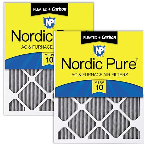 Nordic Pure 20x25x1 (19 1/2 x 24 1/2 x 3/4) Furnace Air Filters MERV 10 Pleated Plus Carbon 2 Pack