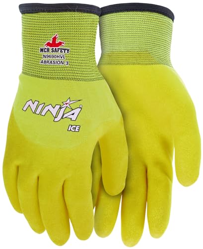 MCR Safety Gloves N9690HV Ninja Ice Hi-Visibility 15 Gauge Nylon Insulated Cold Weather Gloves