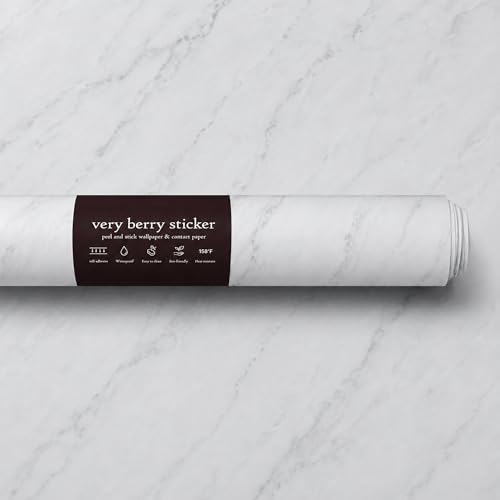 Very Berry Sticker Marble Contact Paper (White Matte, 24" x 118", 1 Pack) Peel and Stick Countertop Wrap, Waterproof Vinyl, Renter Friendly for Kitchen Counters, Bathroom Vanities & Cabinets