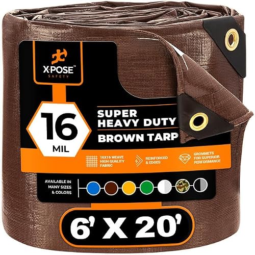 Xpose Safety 6' x 20' 16 Mil Brown Tarp