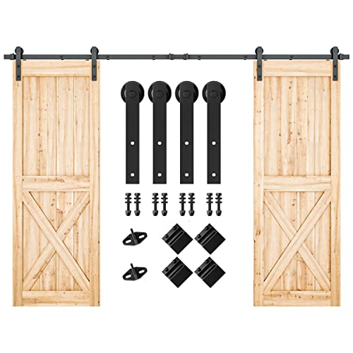SMARTSTANDARD 10FT Double Barn Door Hardware Kit, Sliding Barn Door Track, Heavy Duty, Smoothly and Quietly-Easy to Install-Includes Step-by-Step Installation Instruction Fit 30" Wide Door Panel