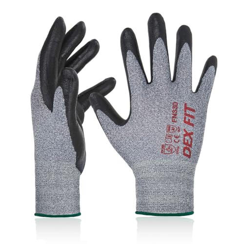 DEX FIT Nitrile Coated Work Gloves FN330-12 Pairs, 3D-Comfort Stretchy Fit, Firm Grip, Thin & Lightweight, Touchscreen Fingers, Protective & Durable, Breathable, Machine Washable; Grey M (8)
