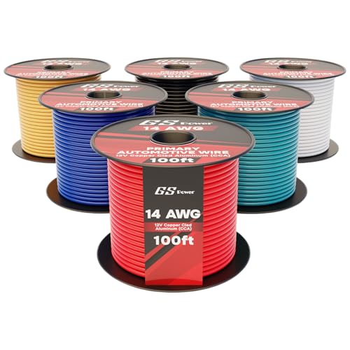 GS Power 600ft CCA 14 Gauge Wire Automotive, 100ft Spool, 6 Colors, 14 AWG 12v