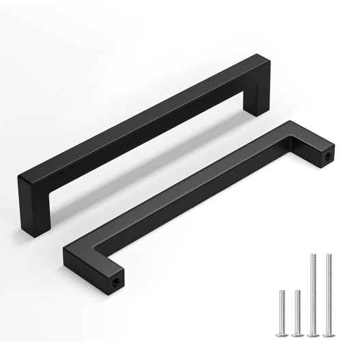 homdiy 30 Pack Black Cabinet Handles, 6-5/16 Inch(160 mm) Hole Centers Cabinet Pulls, Matte Black Square Drawer Dresser Handles, Kitchen Hardware for Cabinets Cupboard Square Drawer Pulls