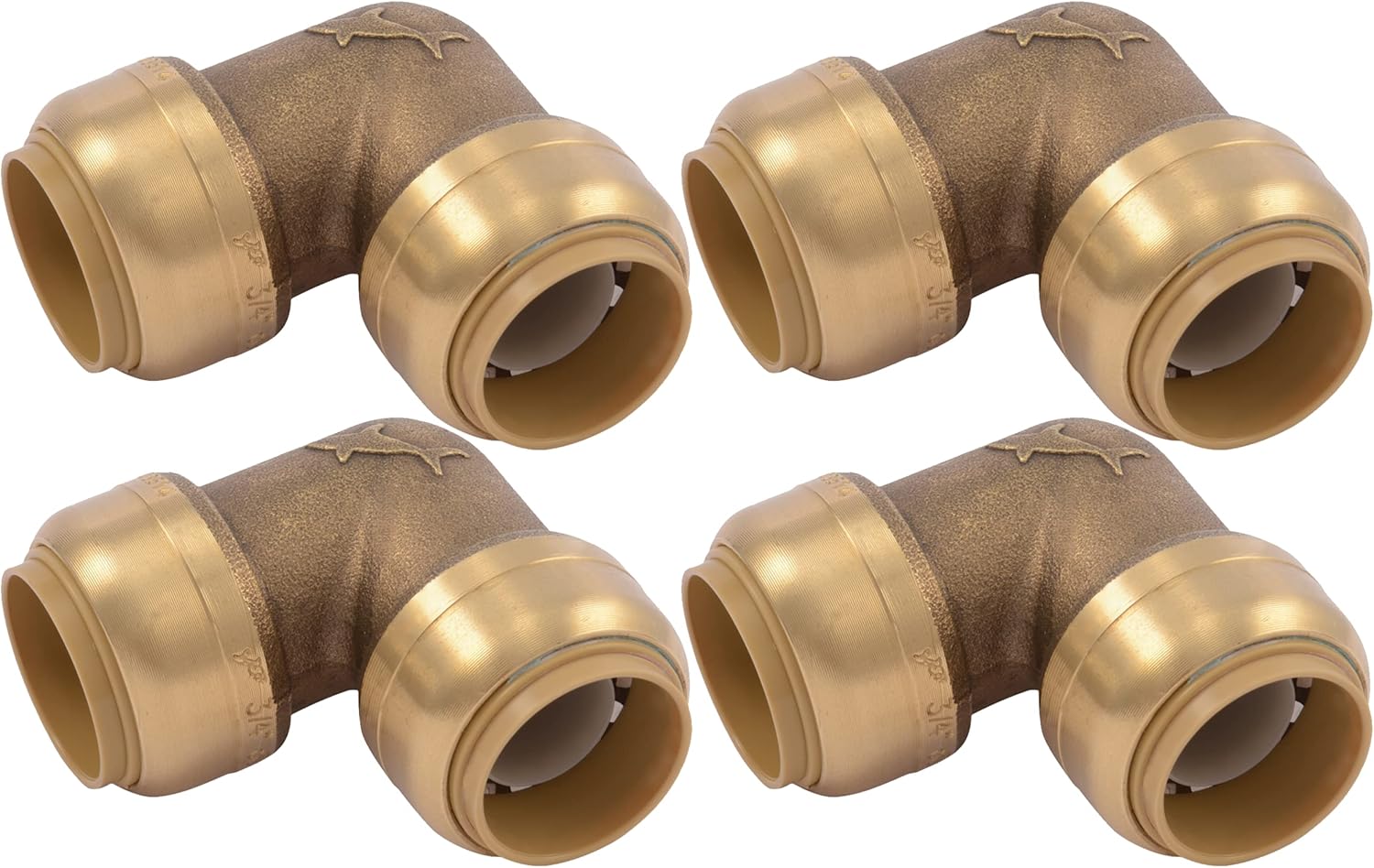 SharkBite 3/4 Inch 90 Degree Elbow, Pack of 4, Push to Connect Brass Plumbing Fitting, PEX Pipe, Copper, CPVC, PE-RT, HDPE, U256LFA4