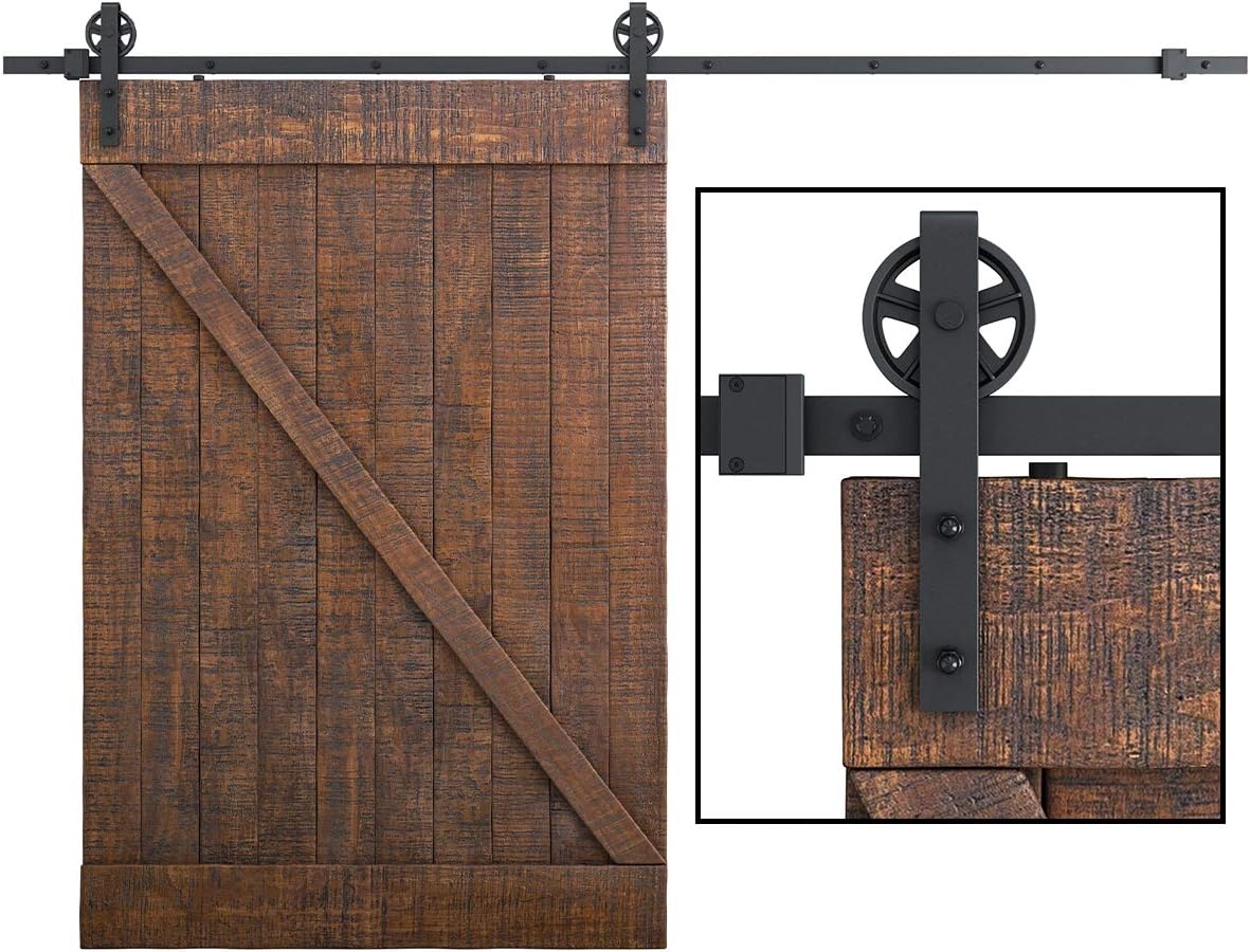 SMARTSTANDARD 10 Feet Heavy Duty Sliding Barn Door Hardware Kit, 4FT - 18FT, Black, Smoothly and Quietly, Simple and Easy to Install, Fit 60" Wide DoorPanel (Industrial Bigwheel Hangers)