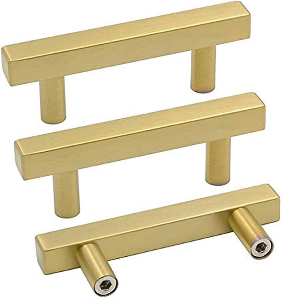 goldenwarm Brushed Brass Cabinet Pulls Gold Handles for Cabinets 20Pack - LS1212GD64 Gold Kitchen Hardware 2.5in(64mm) Drawer Pulls Kitchen Hardware Square Modern Brass Drawer Handles 4in Length