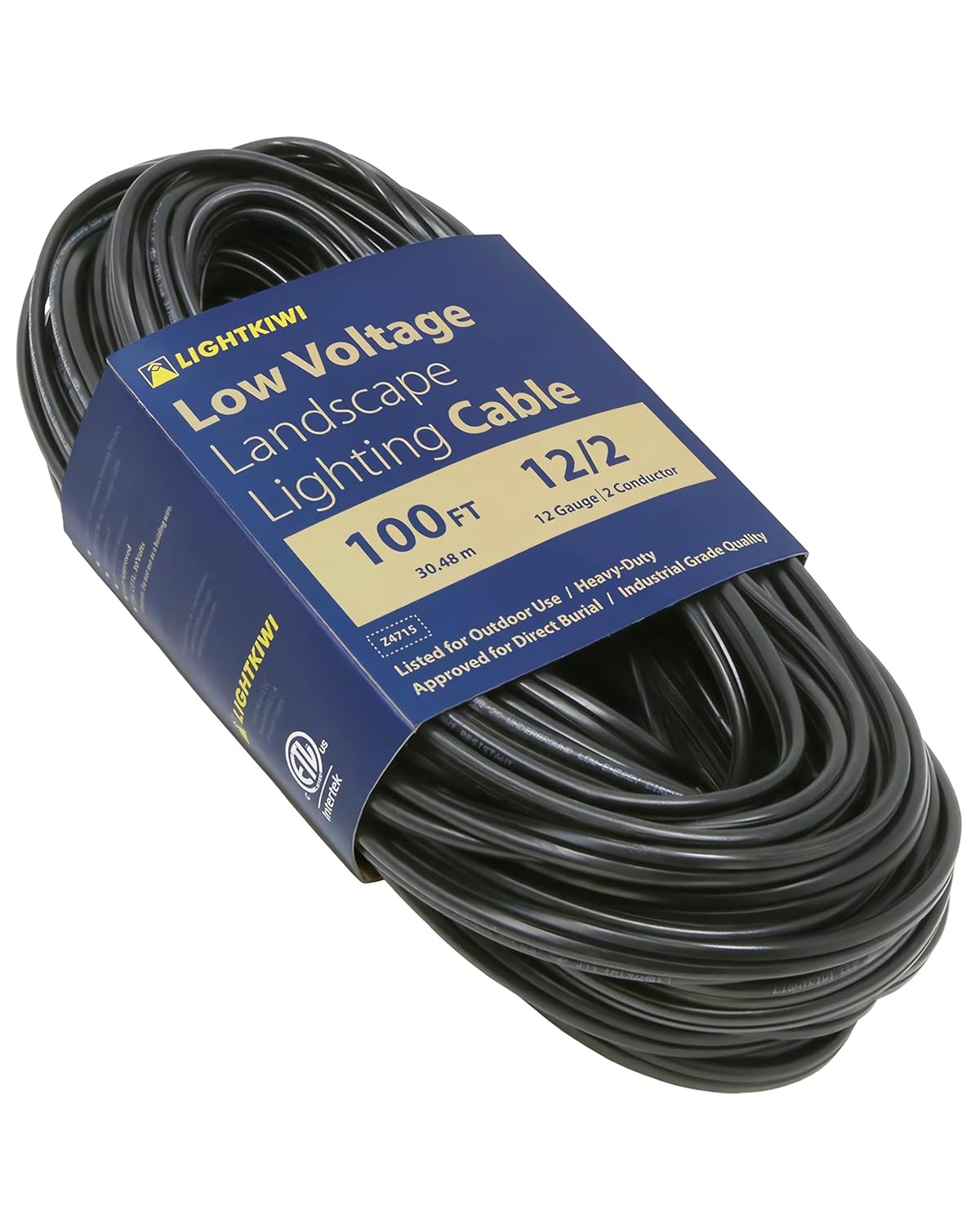 Lightkiwi 12/2 Low Voltage Landscape Wire - 100 Feet - Weatherproof Outdoor Underground Direct Burial Stranded Cable for Spotlight, Pathway Lighting and More - ETL Listed