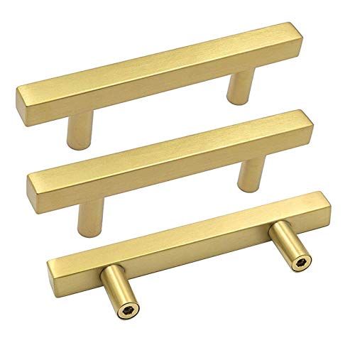 goldenwarm 3-3/4Inch Hole Centers Kitchen Cabinet Pulls Gold Kitchen Hardware - LS1212GD96 Square Cabinet Hardware Brushed Gold Pulls for Dresser Brass Hardware 6in Overall Length 20pack