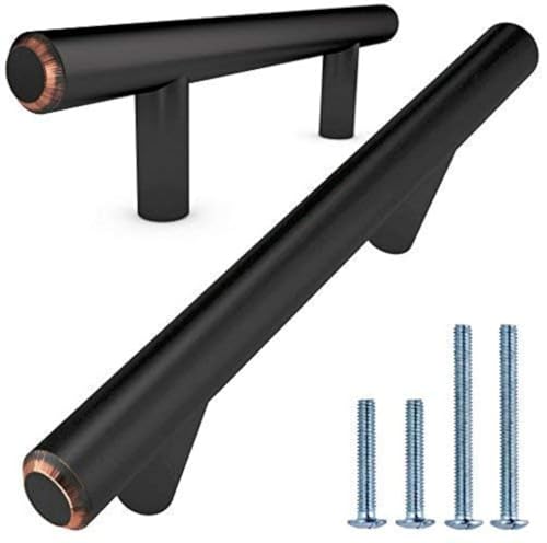 ALPINE HARDWARE PREMIUM SOLID Euro Style Bar Handle Pull-25Pack ~3 In Hole Center & 5 3/8 In Length Heavy Stainless Steel Bar Handle with Oil-Rubbed Black Bronze Finish-AMERICAN Owned Cabinet Hardware