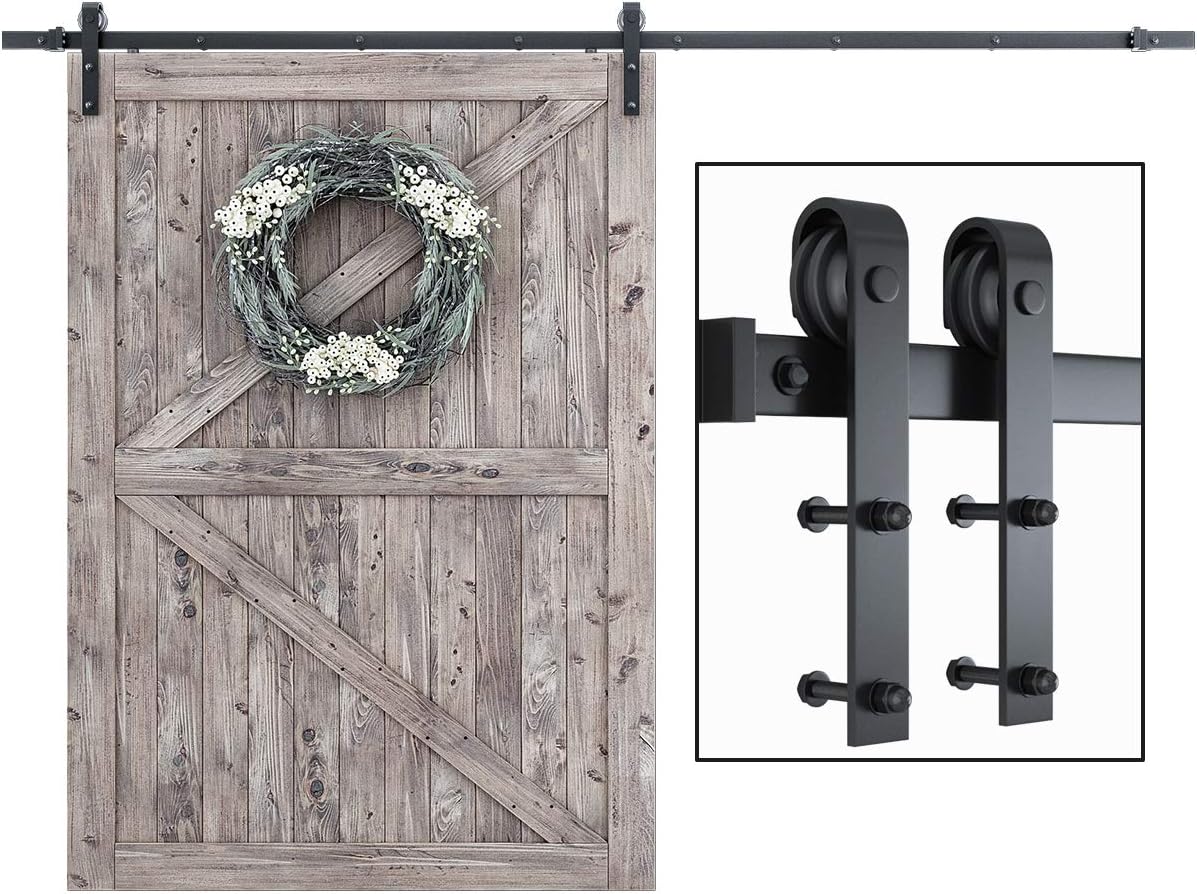 SMARTSTANDARD 10FT Sliding Barn Door Hardware Kit, Heavy Duty Track-Smoothly and Quietly-Includes Detailed Installation Instruction Fit 60" Wide Door Panel (J Shape Hanger) Black