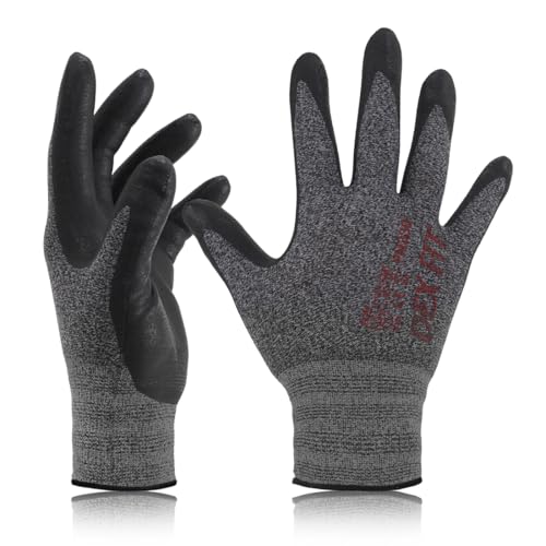 DEX FIT Premium Nitrile Work Gloves FN330, 3D Comfort Bare-Hand Fit, Firm Grip, Touchscreen, Thin & Lightweight, Breathable Foam Nitrile, Machine Washable; Black Grey XL (10)