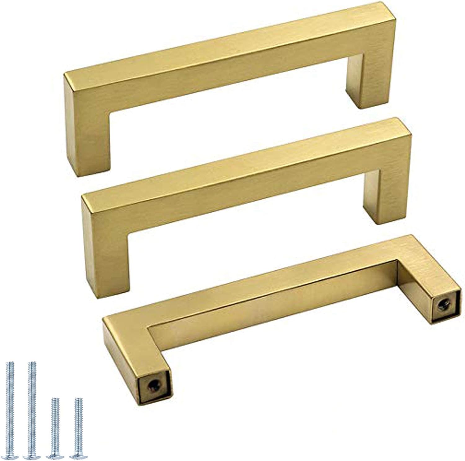 Goldenwarm Brushed Brass Drawer Pulls Kitchen Cabinet Door Handle- LSJ12GD96 Gold Cabinet Pulls Modern Square Drawer Dresser Knobs Furniture Hardware Cupboard Pulls 3-3/4 inch Hole Center 30 Pack
