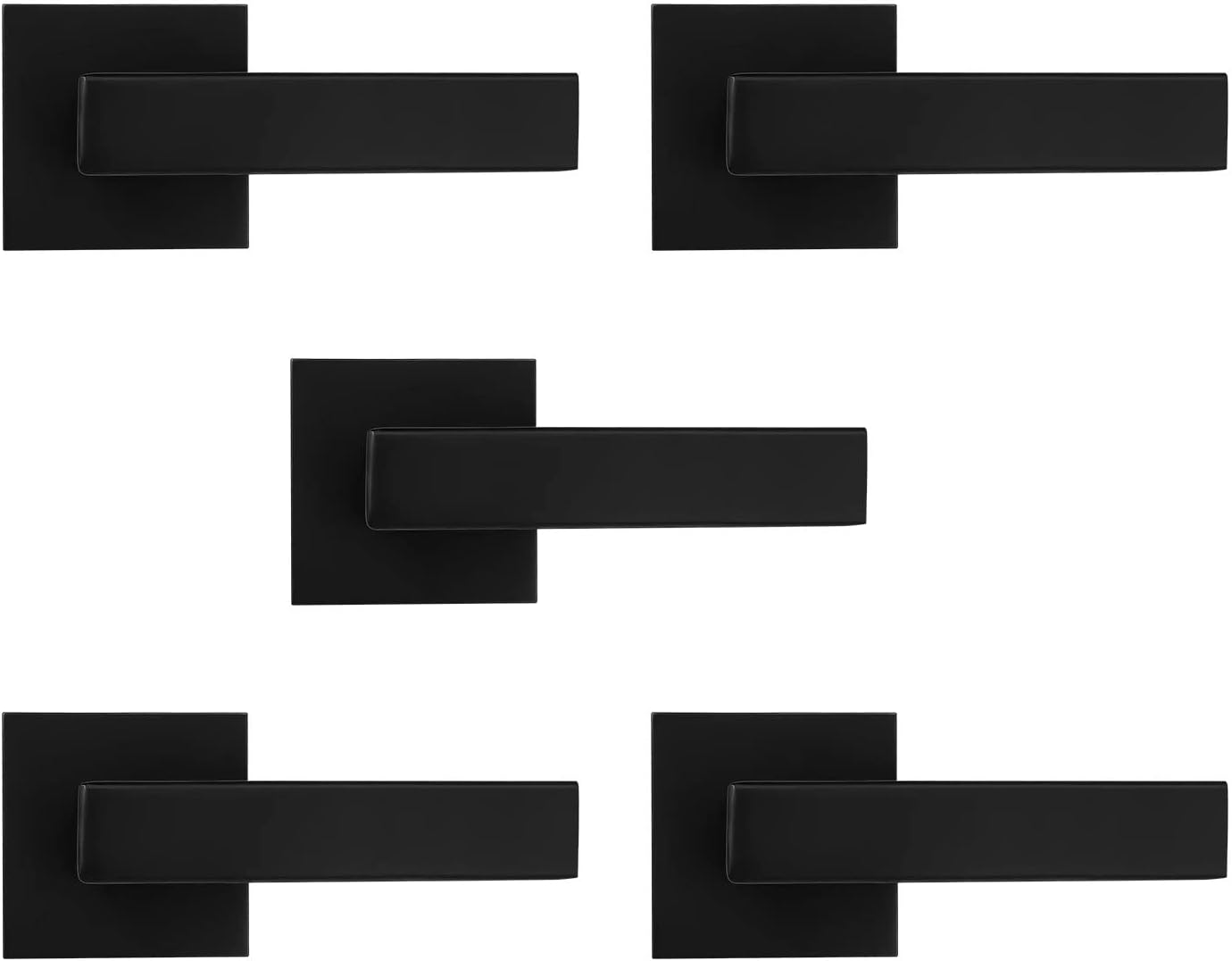 Probrico [Pack of 5 Door Lever Dummy Lever Door Handle for Closets French Doors,Square Dummy Door Lever,Non-Turning Single Side Pull with Black Finish,Easy Installation Pull Only Lever Set