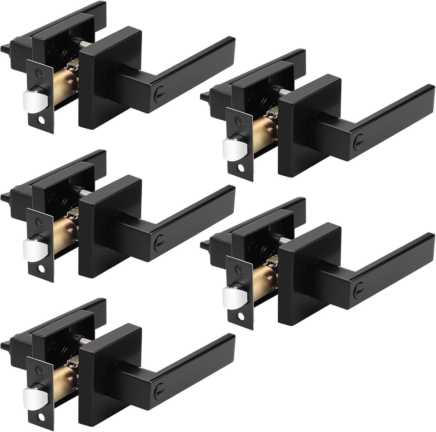 Probrico 5 Pack Privacy Door Handles,Heavy Duty Matte Black Door Lever Hardware,Keyless Interior Door Knob Lockset for Bedroom Bathroom