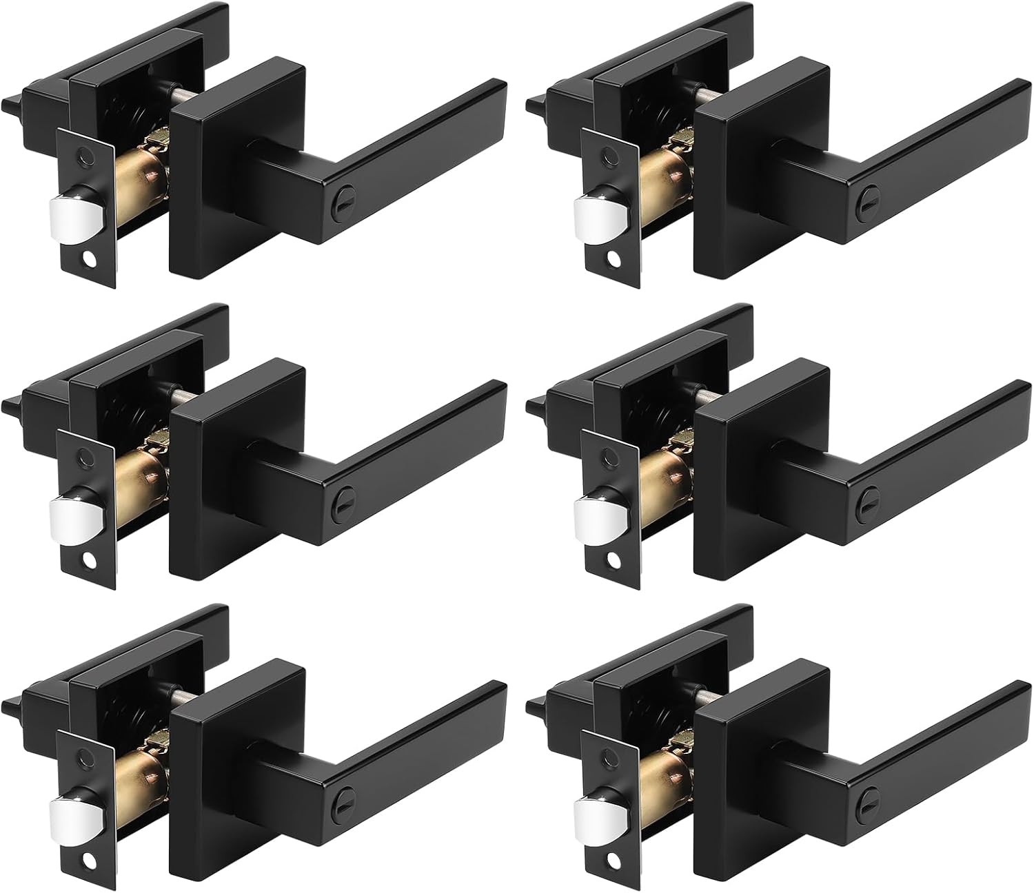 Probrico 6 Pack Privacy Door Handles,Heavy Duty Matte Black Door Lever Hardware,Keyless Interior Door Knob Lockset for Bedroom Bathroom