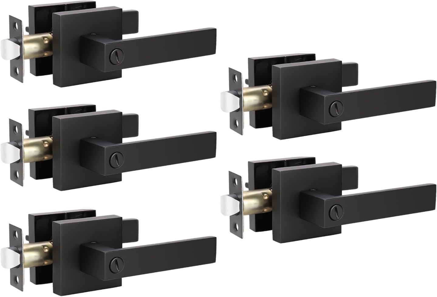 KNOBWELL 5 Pack Matte Black Door Handle Heavy Duty Privacy Door Lever Hardware, Left or Right Handing Interior Doorknob 2.07 lb One Lever