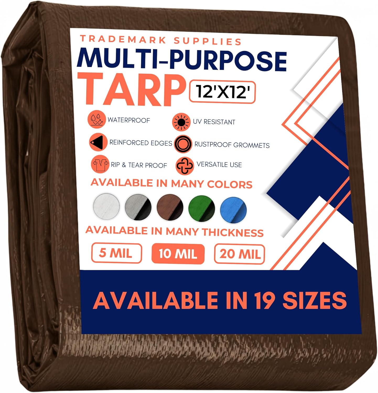 Tarp Cover Brown/Black Heavy Duty 12'X12' Thick Material, Waterproof, Great for Tarpaulin Canopy Tent, Boat, RV Or Pool Cover (12X12 Heavy Duty Poly Tarp Brown/Black)