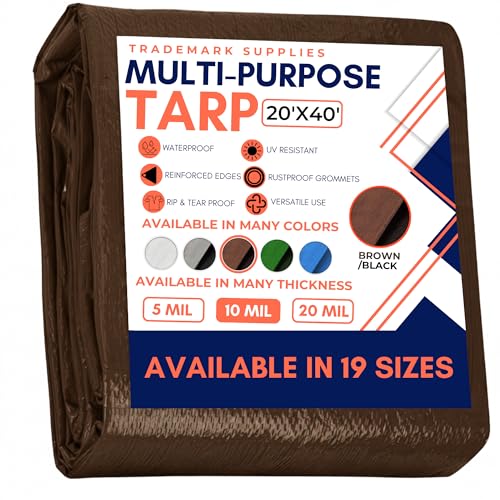Large Waterproof Tarp - Heavy Duty 10 Mil Thick Poly Tarpaulin Ideal for Canopy Tents, Boats, RV or Pool Covers - Multipurpose Protective Tarps with Grommets for Indoor and Outdoor Use | 20' x 40'