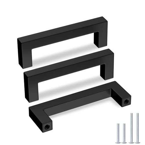 Goldenwarm 15 Pack Black Square Bar Cabinet Pull Drawer Handle Stainless Steel Modern Hardware for Kitchen and Bathroom Cabinets Cupboard,Center to Center 4in(102mm)