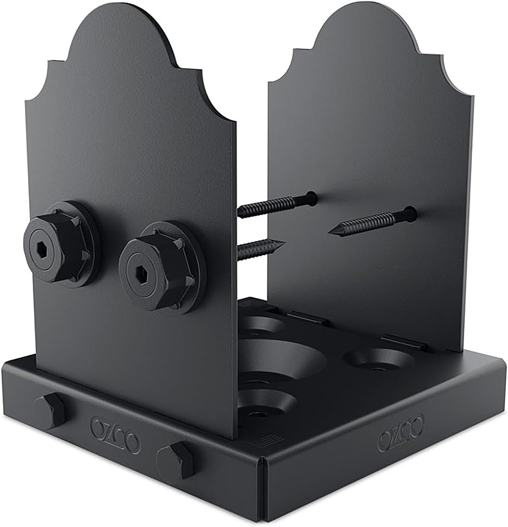 Ozco Laredo Sunset Lite 6x6 Post Base Kit, Includes Decorative Plates, Hex Cap Nuts, OWT Timber Screws, Galvanized Steel for Pergolas | 54208