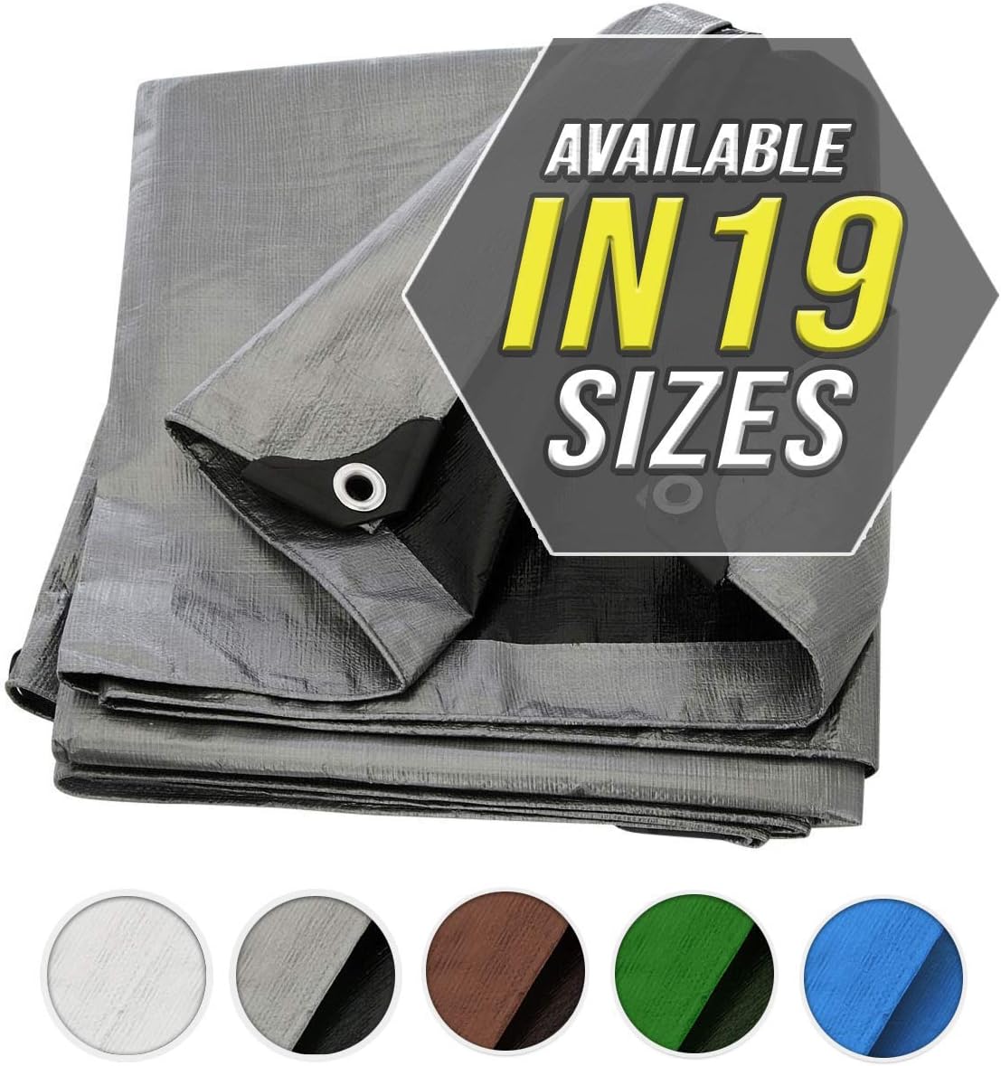 Large Waterproof Tarp - Heavy Duty 20 Mil Thick Poly Tarpaulin Ideal for Canopy Tents, Boats, RV or Pool Covers - Multipurpose Protective Tarps with Grommets for Indoor, Outdoor Use | 16' x 20' 2 Pack