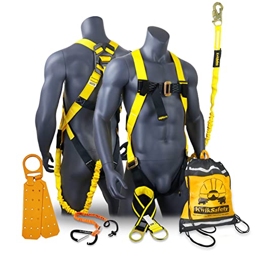 KwikSafety - SCORPION Safety Harness [w/Attached 6ft Lanyard] Safety Harness Fall Protection Kit ANSI OSHA