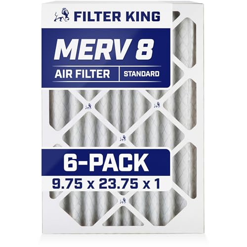 Filter King Air Filters 9.75x23.75x1 | 6-PACK | MERV 8 HVAC Pleated AC Furnace Filters | Air Purifier | Replacement Filters for Clean, Healthy & Fresh Environment | MADE IN USA