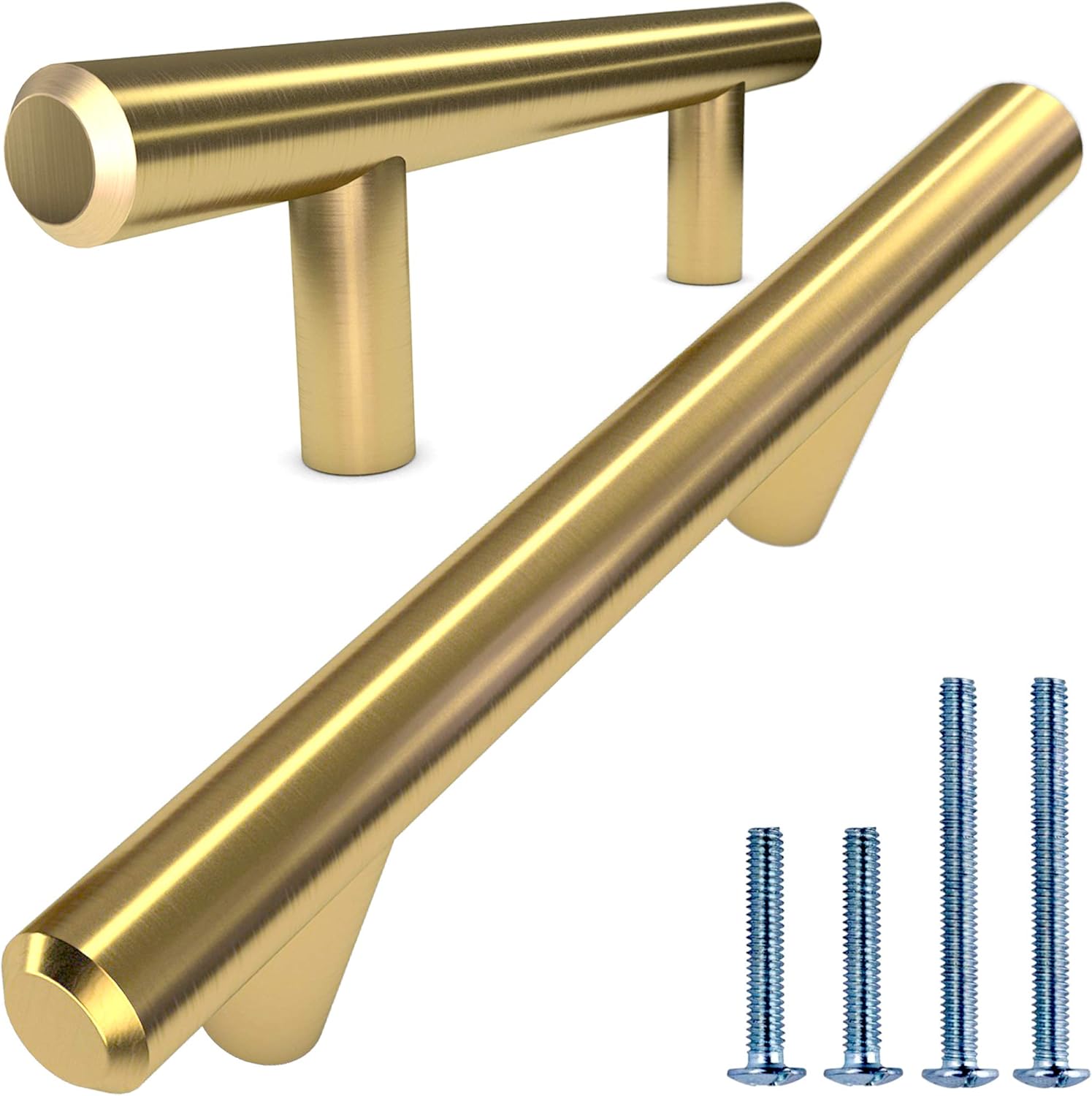 ALPINE HARDWARE PREMIUM SOLID Euro Style Bar Handle Pull-25Pack-5 In Hole Center & 7 1/2 In Length-Heavy Stainless Steel Bar Handle Pull W/ Satin Gold/Brass Finish-AMERICAN Owned Cabinet Hardware