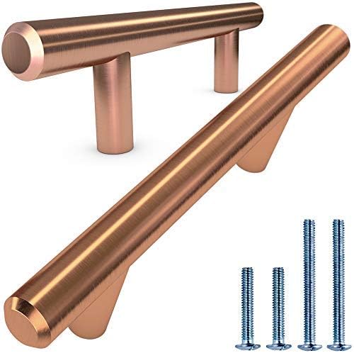 ALPINE HARDWARE Premium Solid Euro Style Bar Handle Pull-25Pack-5 In Hole Center & 7 1/2 In Length-Heavy Stainless Steel Handle Pull W/ Satin Copper/Bronze Finish-American Owned Cabinet Hardware