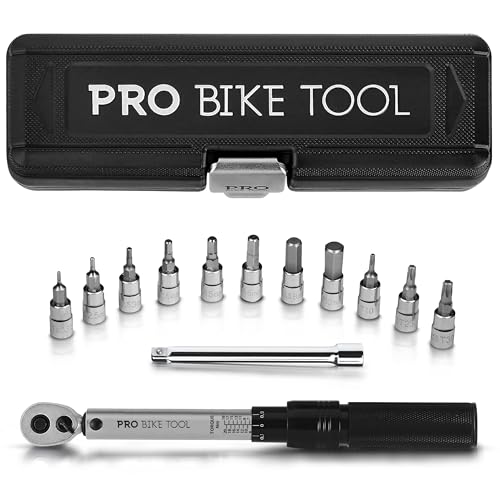 PRO BIKE TOOL 1/4 Inch Drive Click Bicycle Torque Wrench Set  2 to 20 Nm  Maintenance Kit for Road and Mountain Bikes - Includes Allen and Torx Screws, Extension Bar and Storage Box - ISO Certified