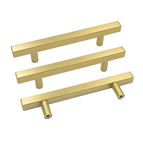 goldenwarm 20 Pack Gold Cabinet Pulls 4inch(102mm) Cabinet Handles Brushed Brass Drawer Handles Kitchen Dresser Hardware - LS1212GD102 Square Gold Drawer Pulls Bar Hardware