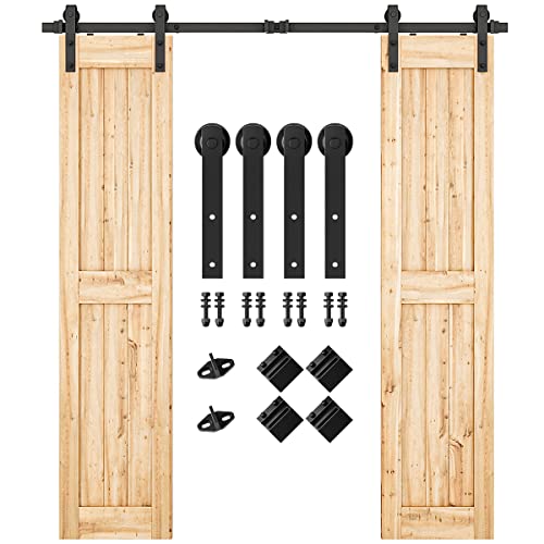 SMARTSTANDARD 6.6FT Heavy Duty Double Door Sliding Barn Door Hardware Kit,Smoothly and Quietly-Easy to Install-includes Step-by-Step Installation Instruction Fit 20" Wide Door Panel