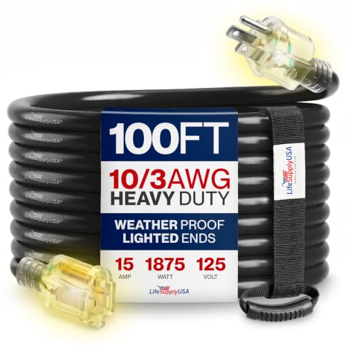 100ft Outdoor/Indoor Extension Cord 10/3 Gauge (Black)