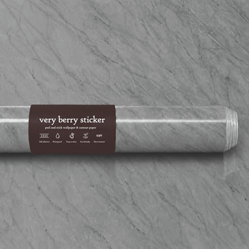 Very Berry Sticker Marble Contact Paper (Deep Gray, 24" x 78", 2 Pack) Peel and Stick Countertop Wrap, Waterproof Vinyl, Renter Friendly for Kitchen Counters, Bathroom Vanities & Cabinets
