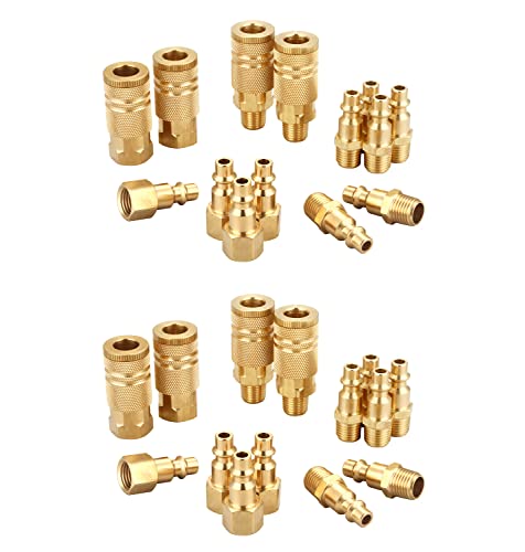 Industrial Brass Air Coupler & Plug Kit, 1/4" NPT Air Tool Fittings Set, Quick Connect Air Hose Fittings Air Compressor Accessories, 28 Pcs